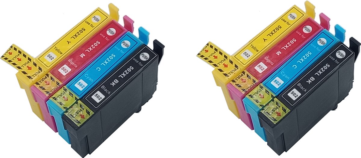 KATRIZ huismerk inkt voor|Epson 2x T502XL Zwart + 2x T502XL Cyaan + 2x T502XL Magenta +2x T502XL Geel | Epson 502XL | (8 stuks) - Met chip